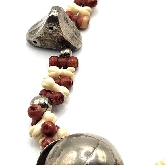 Vintage Chunky Bohemian Ethnic Brown and Silver with Bone 23in - Picture 1 of 3